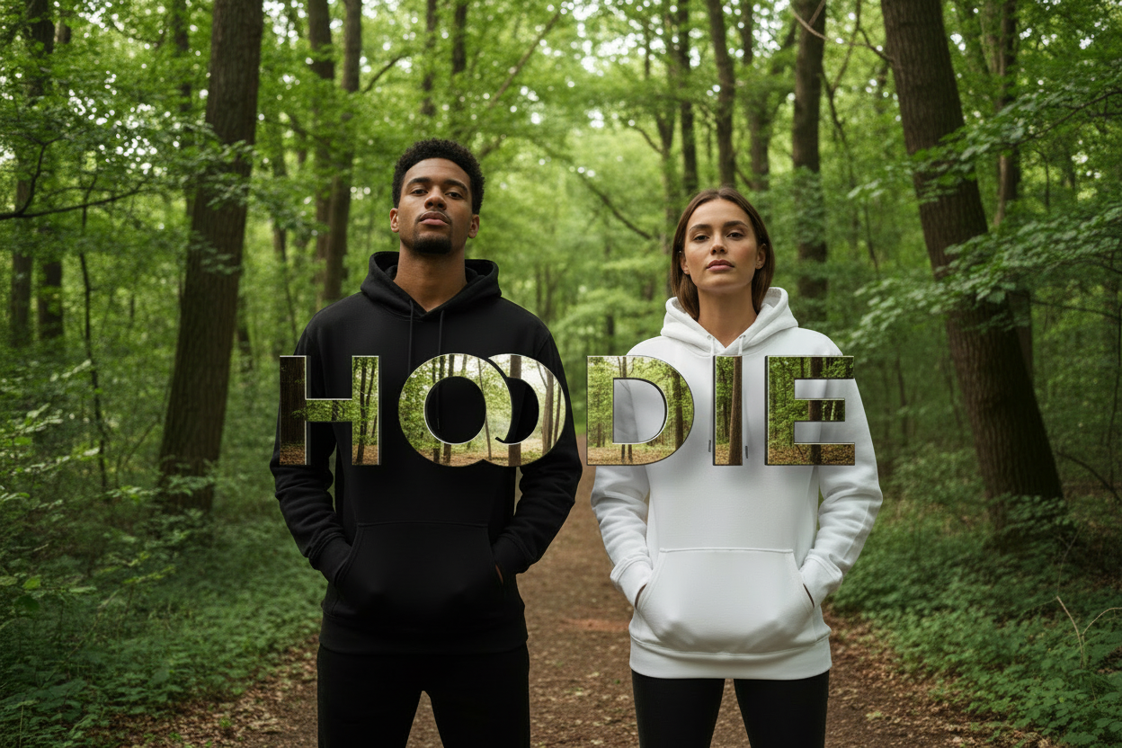 Change the font and make it like Text filled with Image and the image is same as Background an attempt to fill the area of background which is not visible due to model